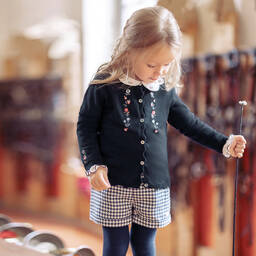 Tartine et Chocolat-Girls Blue Floral Knit Cardigan | Childrensalon Outlet