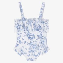 Tartine et Chocolat-Girls Blue Floral Print Swimsuit | Childrensalon Outlet