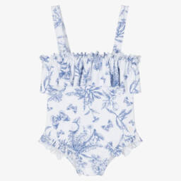 Tartine et Chocolat-Girls Blue Floral Print Swimsuit | Childrensalon Outlet
