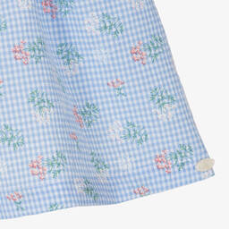 Tartine et Chocolat-Girls Blue Gingham Cotton Floral Blouse | Childrensalon Outlet