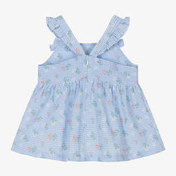 Tartine et Chocolat-Girls Blue Gingham Cotton Floral Blouse | Childrensalon Outlet