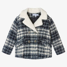 Tartine et Chocolat-Girls Blue & Ivory Check Tweed Jacket | Childrensalon Outlet