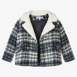 Tartine et Chocolat-Girls Blue & Ivory Check Tweed Jacket | Childrensalon Outlet