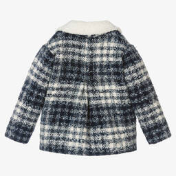 Tartine et Chocolat-Girls Blue & Ivory Check Tweed Jacket | Childrensalon Outlet