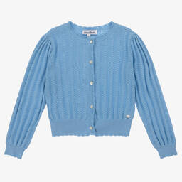 Tartine et Chocolat-Girls Blue Knitted Cotton Cardigan | Childrensalon Outlet