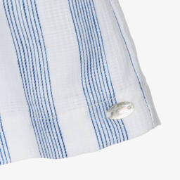 Tartine et Chocolat-Girls Blue Stripe Cotton & Linen Dress | Childrensalon Outlet