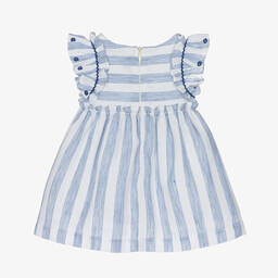 Tartine et Chocolat-Girls Blue Stripe Cotton & Linen Dress | Childrensalon Outlet