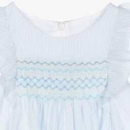 Tartine et Chocolat-Girls Blue Stripe Hand-Smocked Dress | Childrensalon Outlet