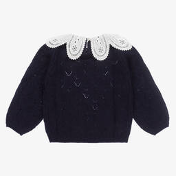 Tartine et Chocolat-Синий вязаный свитер из шерсти и вискозы | Childrensalon Outlet