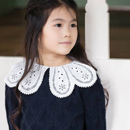 Tartine et Chocolat-Синий вязаный свитер из шерсти и вискозы | Childrensalon Outlet