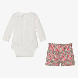 Tartine et Chocolat-طقم شورت وبادي أطفال بناتي قطن لون عاجي وأحمر | Childrensalon Outlet