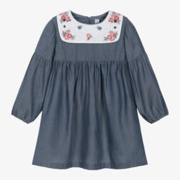 Tartine et Chocolat-Girls Chambray Embroidered Collar Dress | Childrensalon Outlet