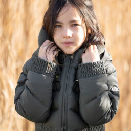 Tartine et Chocolat-Girls Charcoal Quilted Puffer Jacket | Childrensalon Outlet