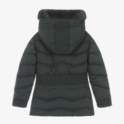Tartine et Chocolat-Girls Charcoal Quilted Puffer Jacket | Childrensalon Outlet