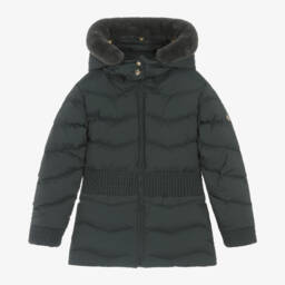 Tartine et Chocolat-Girls Charcoal Quilted Puffer Jacket | Childrensalon Outlet