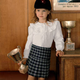 Tartine et Chocolat-Girls Checked Cotton Skirt in Blue | Childrensalon Outlet