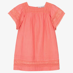Tartine et Chocolat-Girls Coral Pink Linen Dress | Childrensalon Outlet