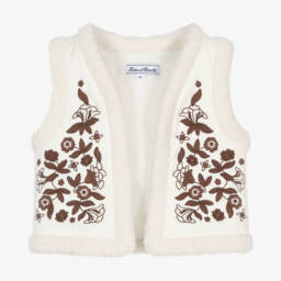Tartine et Chocolat-Girls Cream Floral Faux Suede Vest | Childrensalon Outlet