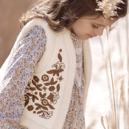 Tartine et Chocolat-Girls Cream Floral Faux Suede Vest | Childrensalon Outlet