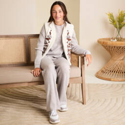 Tartine et Chocolat-Girls Cream Floral Faux Suede Vest | Childrensalon Outlet