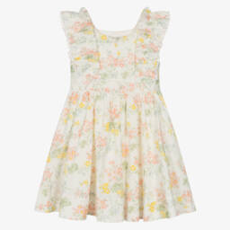 Tartine et Chocolat-Girls Cream Floral Ruffle Frock | Childrensalon Outlet