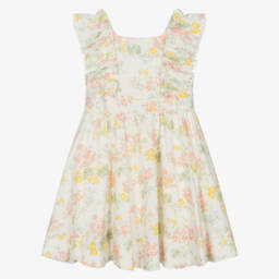 Tartine et Chocolat-Girls Cream Floral Ruffle Frock | Childrensalon Outlet