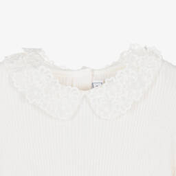 Tartine et Chocolat-Girls Cream Knit Sweater with Floral Collar | Childrensalon Outlet