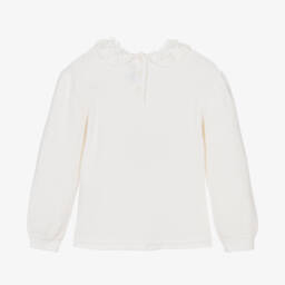 Tartine et Chocolat-Girls Cream Knit Sweater with Floral Collar | Childrensalon Outlet