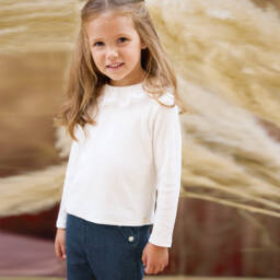Tartine et Chocolat-Girls Cream Knit Sweater with Floral Collar | Childrensalon Outlet