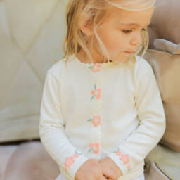 Tartine et Chocolat-Кремовый вязаный кардиган с цветами для девочек | Childrensalon Outlet