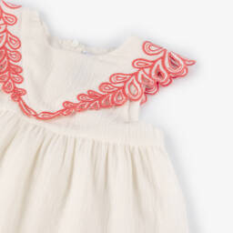 Tartine et Chocolat-Girls Creamy Cotton Top with Pink Details | Childrensalon Outlet
