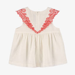 Tartine et Chocolat-Girls Creamy Cotton Top with Pink Details | Childrensalon Outlet