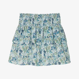 Tartine et Chocolat-Girls Floral Blue Cotton Skirt | Childrensalon Outlet
