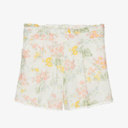 Tartine et Chocolat-Girls Floral Ivory Linen Shorts | Childrensalon Outlet