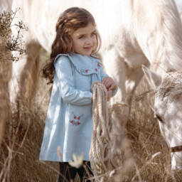 Tartine et Chocolat-فستان أطفال بناتي قطن جينغهام لون أزرق | Childrensalon Outlet