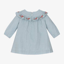 Tartine et Chocolat-فستان أطفال بناتي قطن جينغهام لون أزرق | Childrensalon Outlet