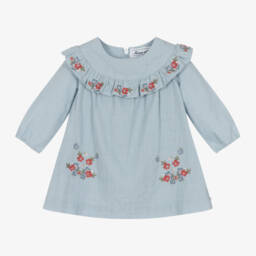 Tartine et Chocolat-فستان أطفال بناتي قطن جينغهام لون أزرق | Childrensalon Outlet