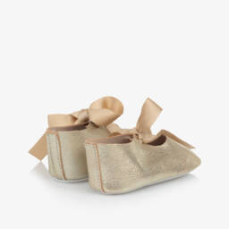 Tartine et Chocolat-Girls Gleaming Gold Leather First Shoes | Childrensalon Outlet