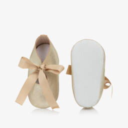 Tartine et Chocolat-Girls Gleaming Gold Leather First Shoes | Childrensalon Outlet