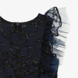 Tartine et Chocolat-Girls Glittery Blue Crêpe Organza Dress | Childrensalon Outlet