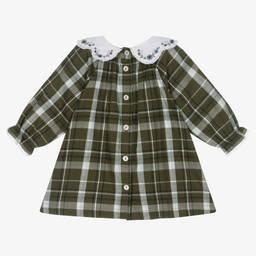 Tartine et Chocolat-فستان مزيج قطن تويل وفيسكوز كاروهات لون أخضر | Childrensalon Outlet