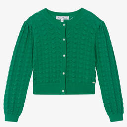 Tartine et Chocolat-Girls Green Cotton Knit Cardigan | Childrensalon Outlet