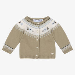 Tartine et Chocolat-كارديغان مزيج صوف محبوك لون أخضر للبنات | Childrensalon Outlet