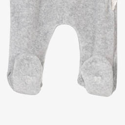 Tartine et Chocolat-Girls Grey Velour & Lace Ruffle Babygrow | Childrensalon Outlet