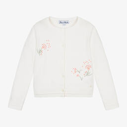 Tartine et Chocolat-Girls Ivory Cotton Flower Cardigan | Childrensalon Outlet