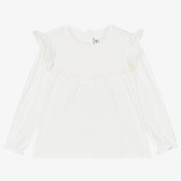 Tartine et Chocolat-Girls Ivory Cotton & Modal Lace Blouse | Childrensalon Outlet