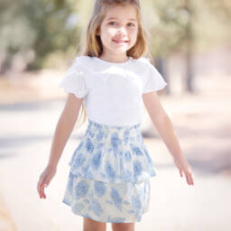 Tartine et Chocolat-Girls Ivory Floral Cotton Skirt | Childrensalon Outlet