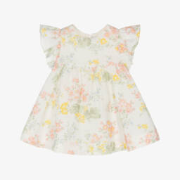 Tartine et Chocolat-Girls Ivory Floral Linen Frock | Childrensalon Outlet