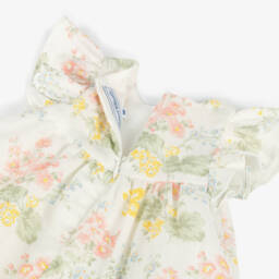 Tartine et Chocolat-Girls Ivory Floral Linen Frock | Childrensalon Outlet