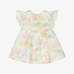Tartine et Chocolat-Girls Ivory Floral Linen Frock | Childrensalon Outlet